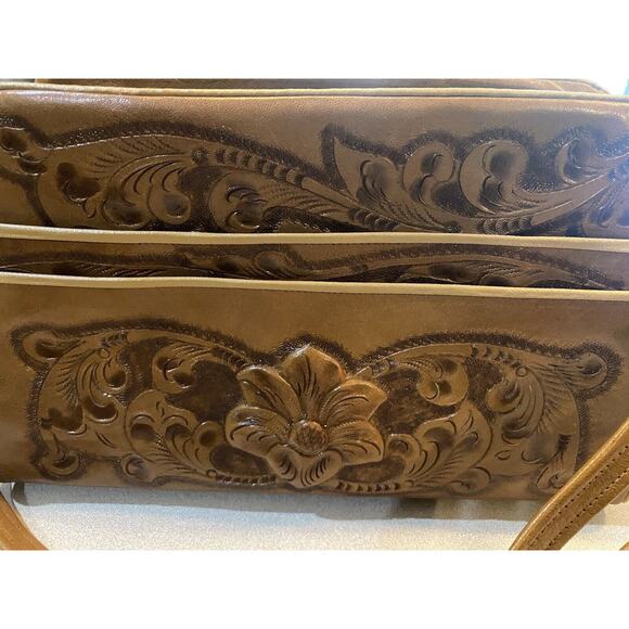 LOPEZ CAMACHO LEATHER HANDBAG, Hand Made In Mexico Indian Flower Excellent Cond - Picture 1 of 13